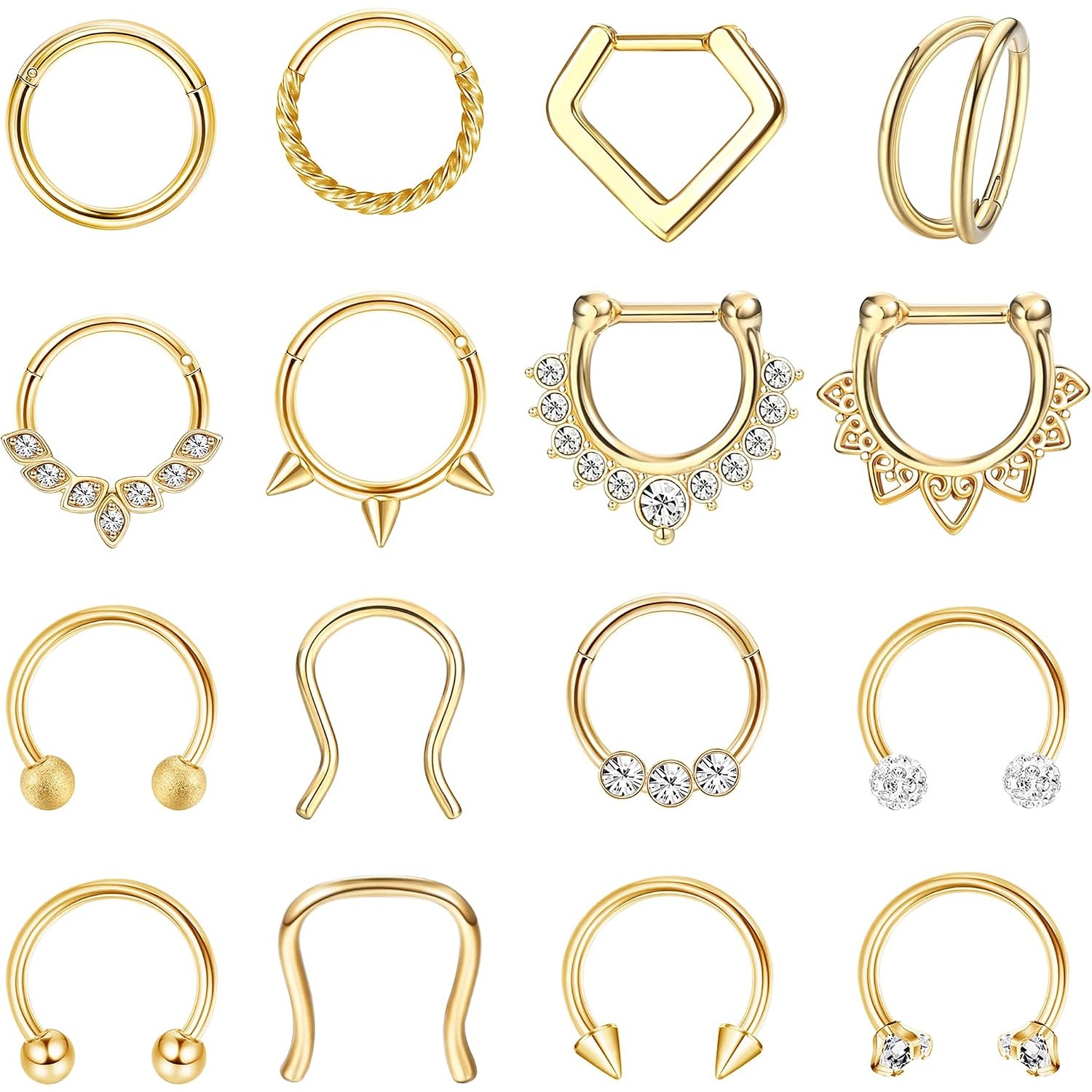 Body Jewelry Changing Kit - 16 Pezzi Anelli per Septum 16G