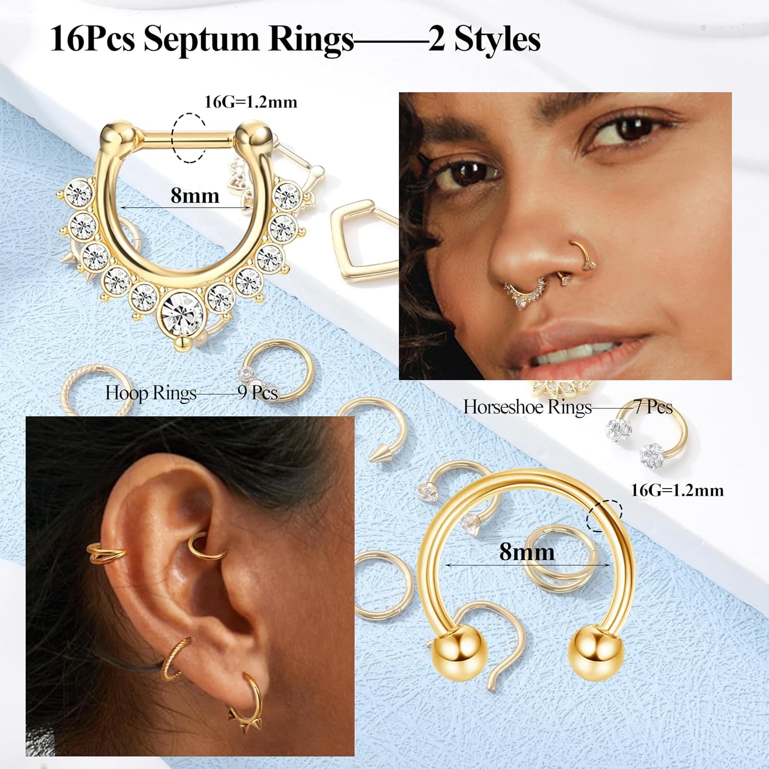 16 Pezzi Anelli per Septum 16G - Body Jewelry Changing Kit recensione e prezzo
