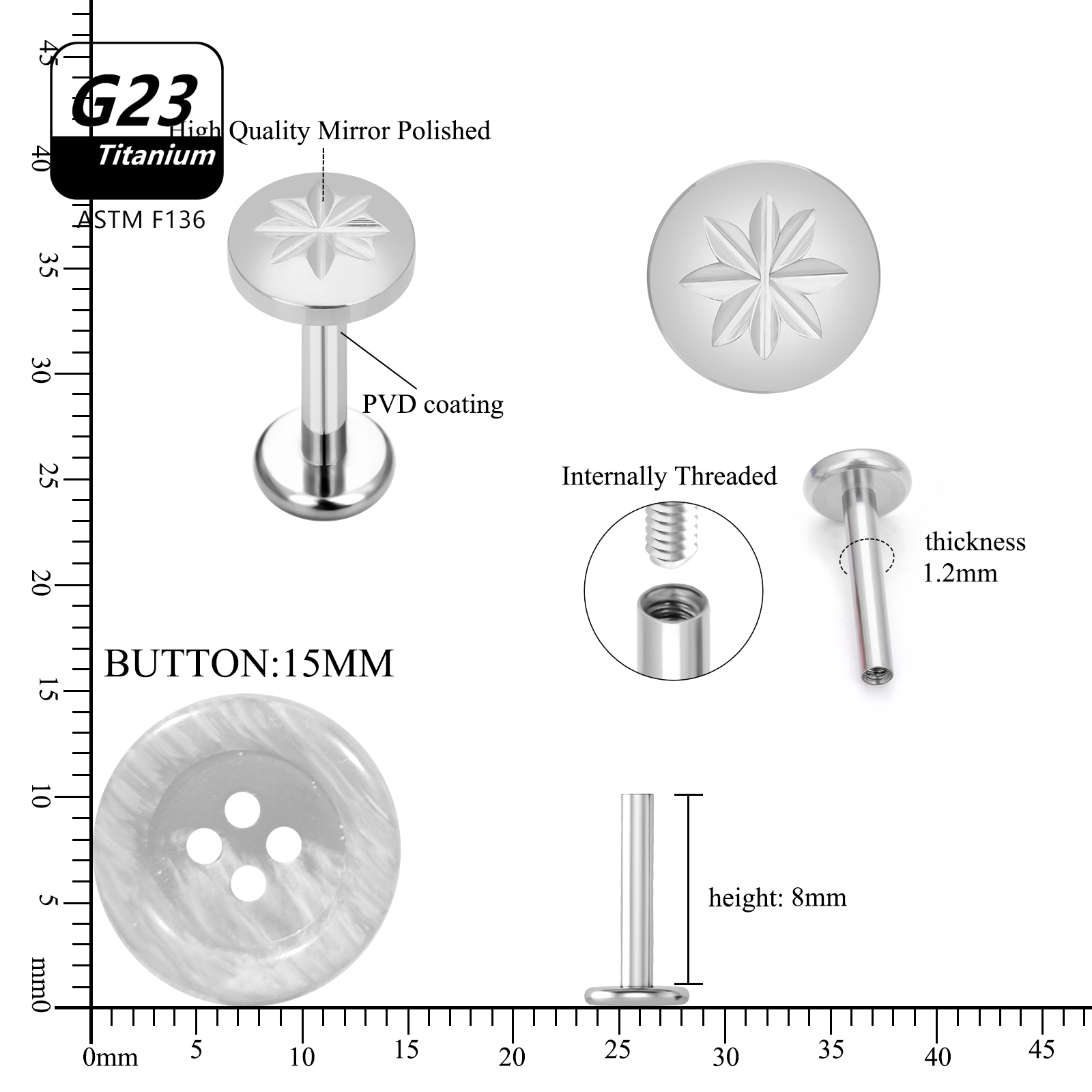 10 pz 16G G23 titanio Stud Sku - Body Jewelry Labret recensione e prezzo
